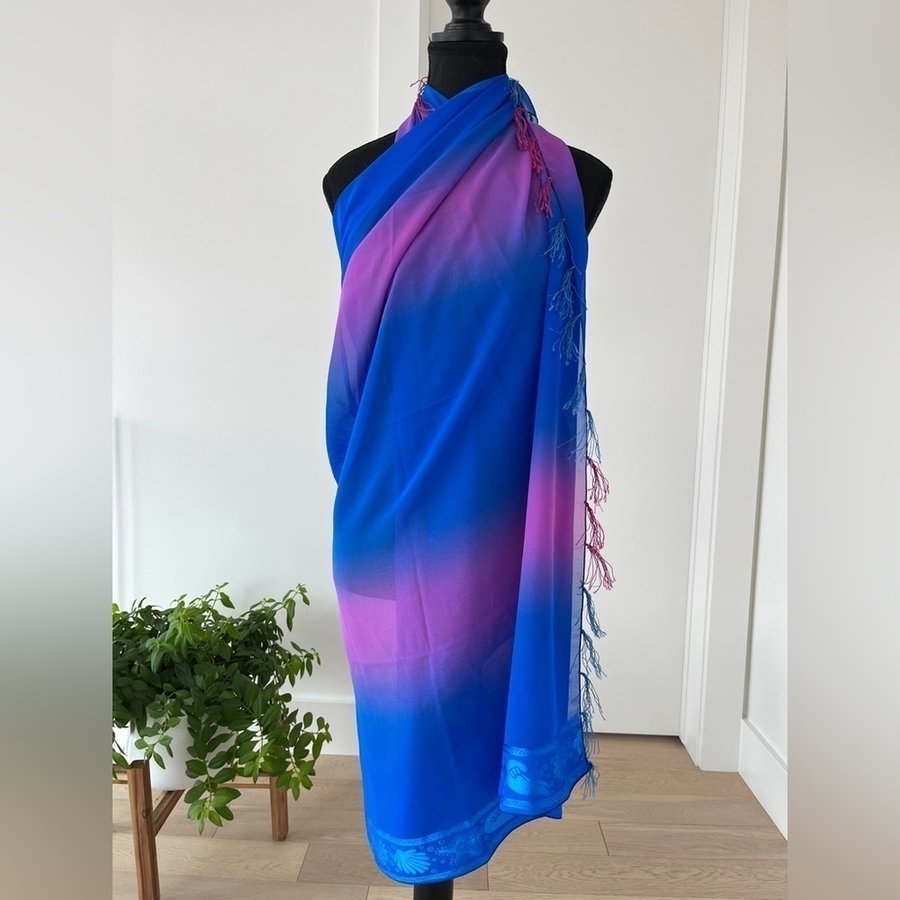RIMA BEACH WEAR Terivoile Beach Wrap Pink Blue Ombre Swimsuit Coverup Sarong